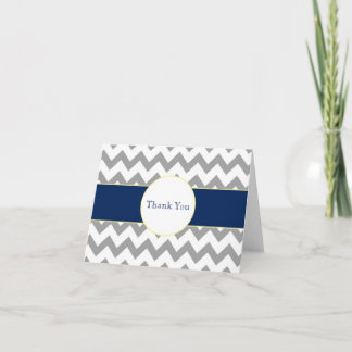 Grey and Navy Chevron Striped Monogram Thank You