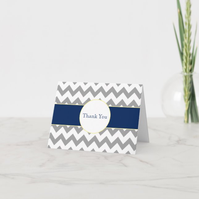 Grey and Navy Chevron Striped Monogram Thank You (Front)