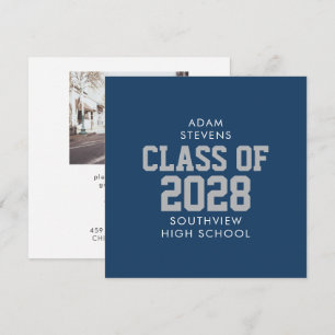 Grey and Navy Classic Varsity Graduate Party Invitation