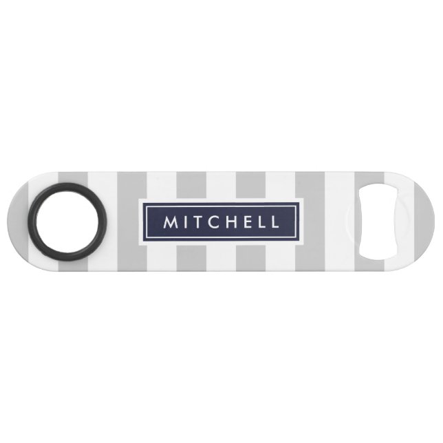 Grey and Navy Preppy Stripes Monogram (Front (Horizontal))