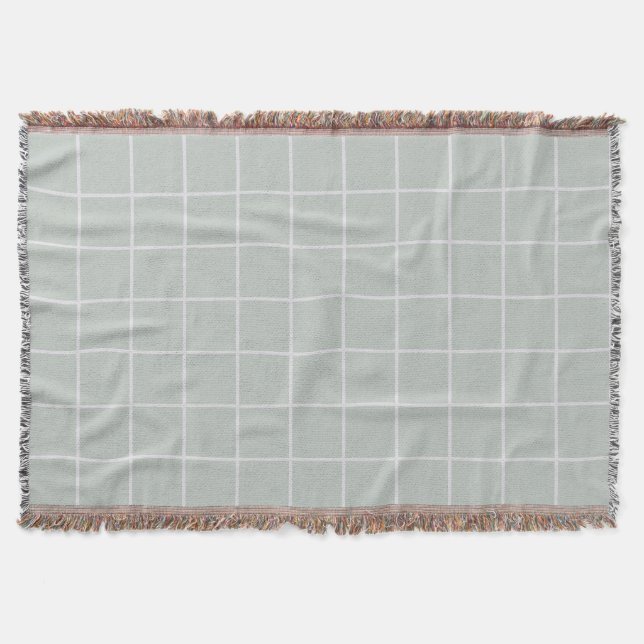 Grey and Off-White Squares pattern Throw Blanket (Front)