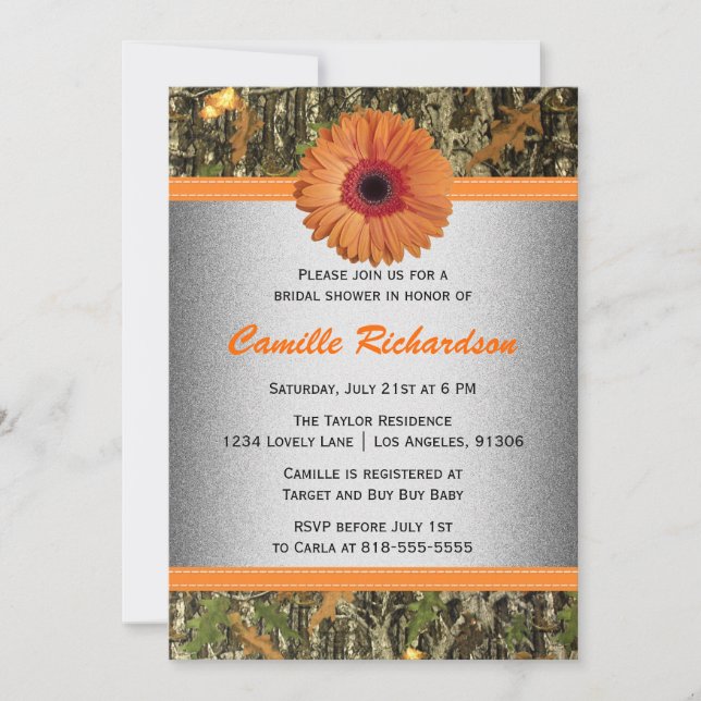 Grey and Orange Daisy Bridal Shower Invitation (Front)