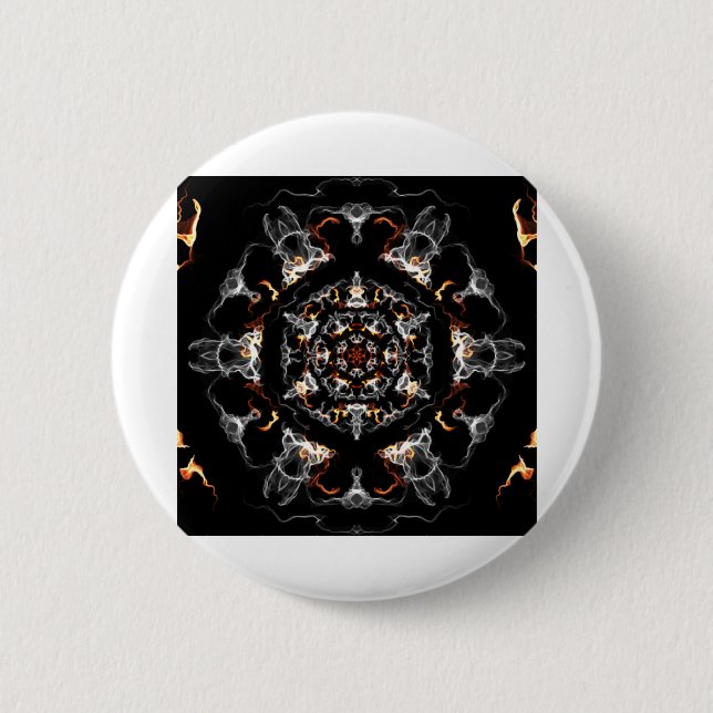 Grey and Orange Flame Mandala 6 Cm Round Badge (Front)