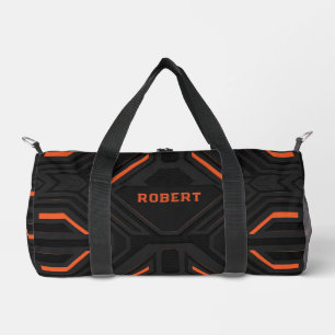 Grey and orange gaming background geometric design duffle bag