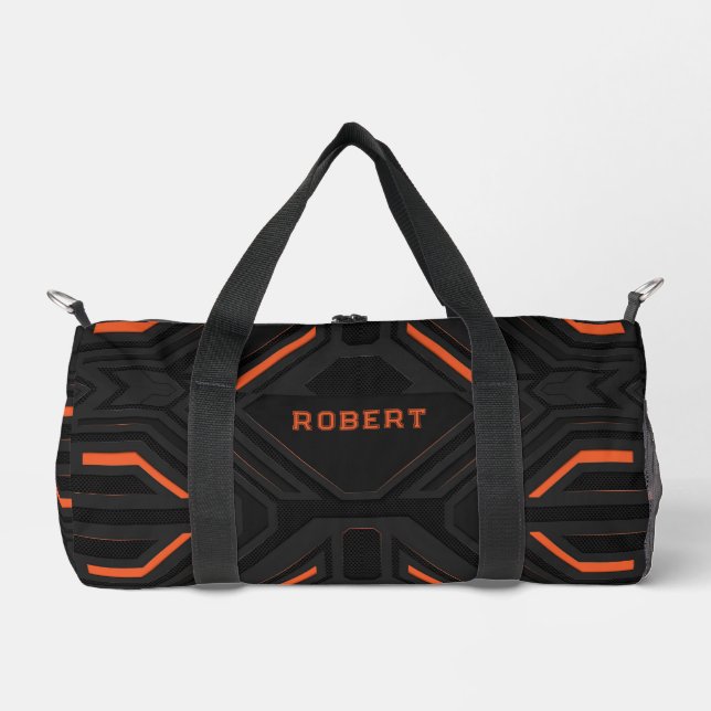 Grey and orange gaming background geometric design duffle bag (Front)