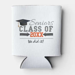 Grey and Orange Graduation Gear Can Cooler