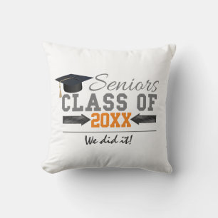 Grey and Orange Graduation Gear Cushion