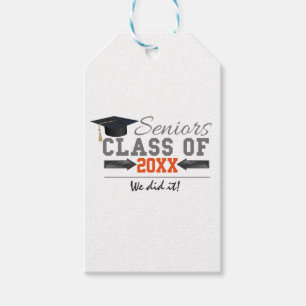 Grey and Orange Graduation Gear Gift Tags