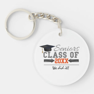 Grey and Orange Graduation Gear Key Ring