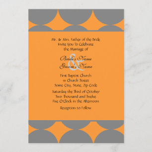 Grey and Orange Modern Polka Dots Wedding Invitation
