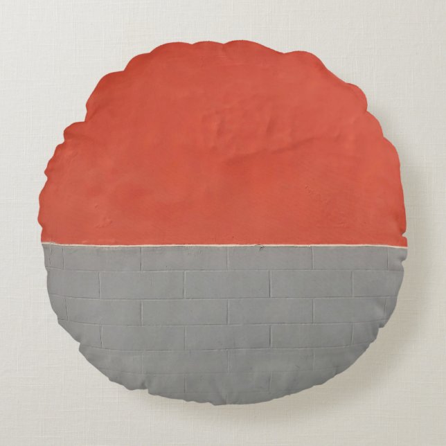 Grey and orange painted wall round cushion (Front)