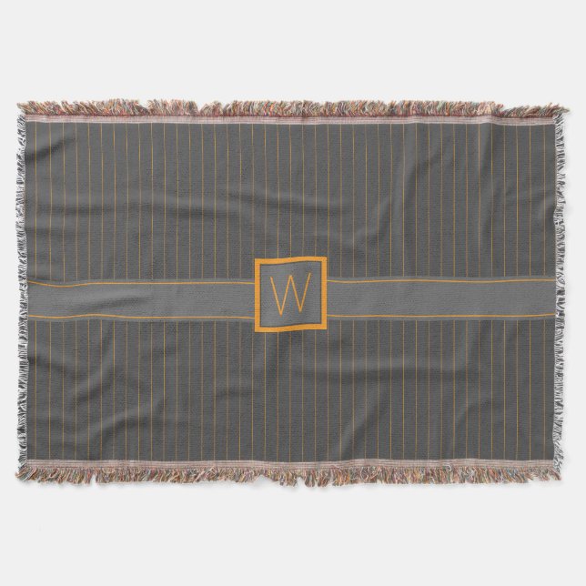 Grey and Orange Pinstripes Throw Blanket (Front)