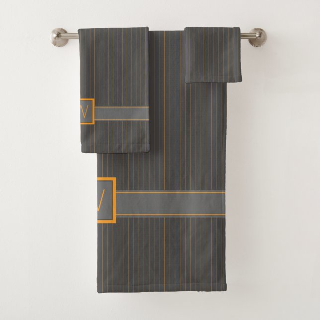 Grey and Orange Pinstripes Towel Set (Insitu)