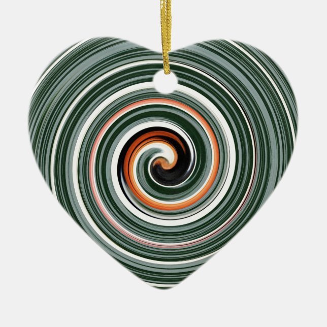 Grey and orange spiral pattern ceramic tree decoration (Front)
