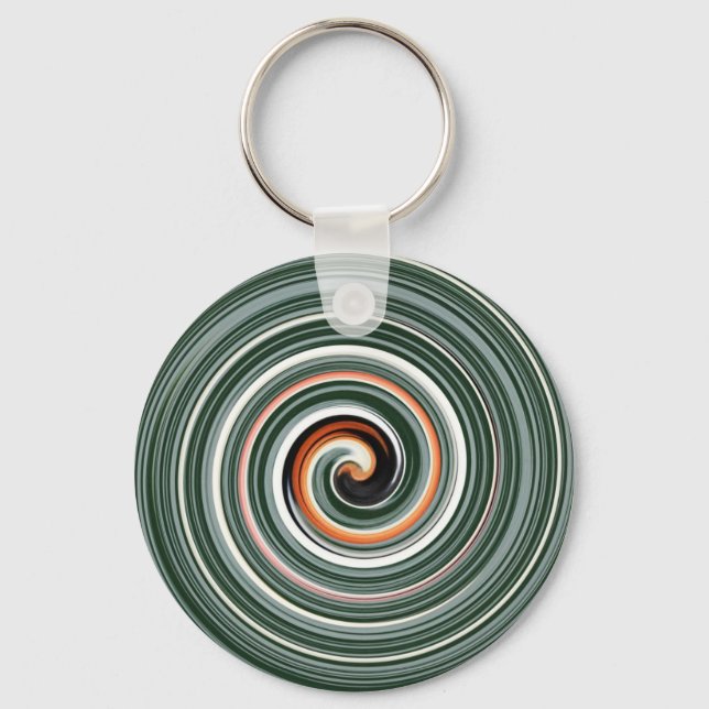 Grey and orange spiral pattern key ring (Front)