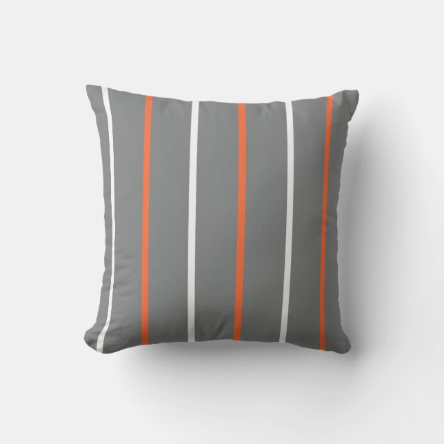 Grey and Orange Thin Vertical Stripes  Cushion (Front)