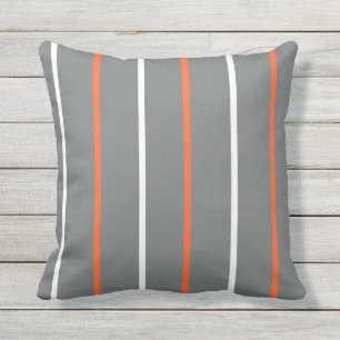 Grey and Orange Thin Vertical Stripes  Cushion