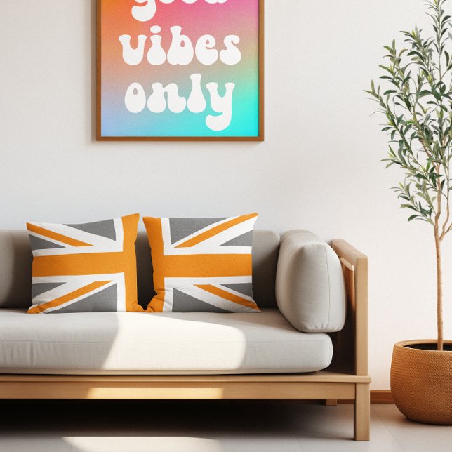 Grey and Orange Union Jack Half Cushion (Gray and Orange Union Jack Half Throw Pillow)