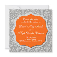 Grey and orange wedding invitation