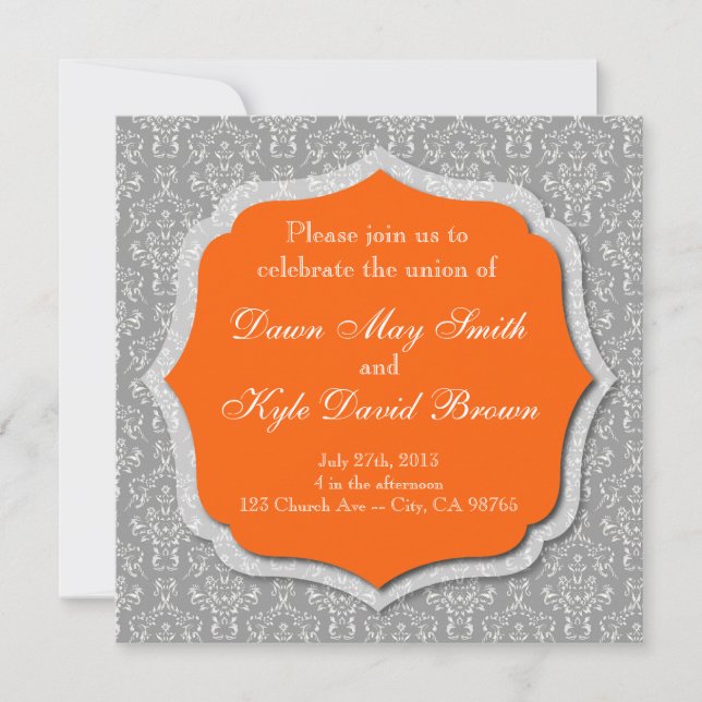Grey and orange wedding invitation (Front)