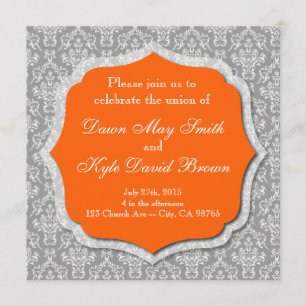 Grey and orange wedding invitation