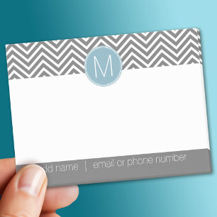 Grey and Pastel Blue Chevrons with Custom Monogram Post-it Notes