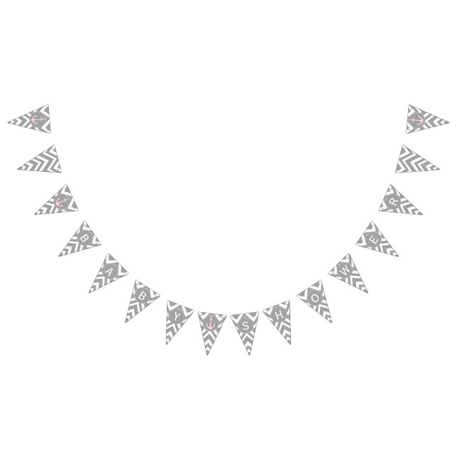 Grey and Pastel Pink Chevron Nautical Baby Shower Bunting (All)
