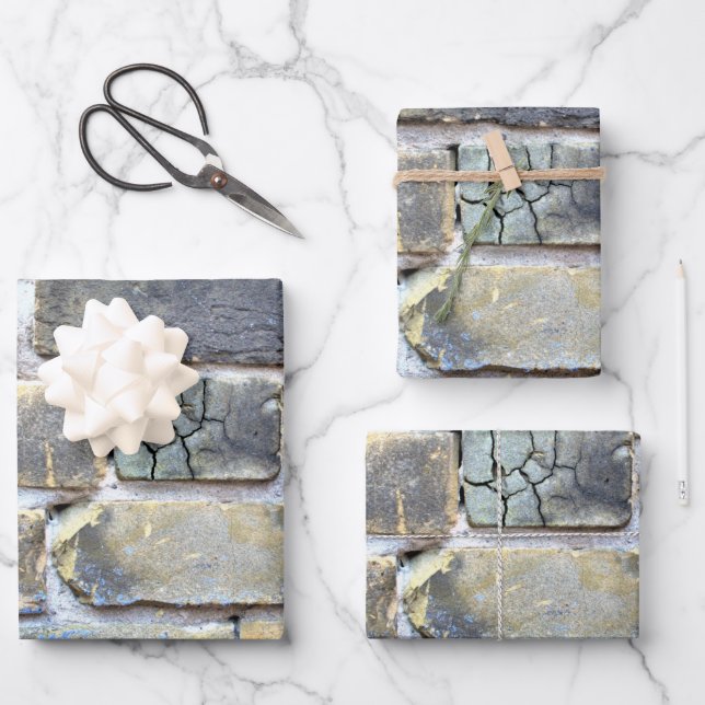 Grey and Pastels Crumbling Brick Wall Wrapping Paper Sheet (Front)