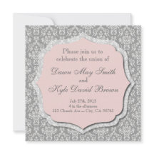 Grey and peach wedding invitation