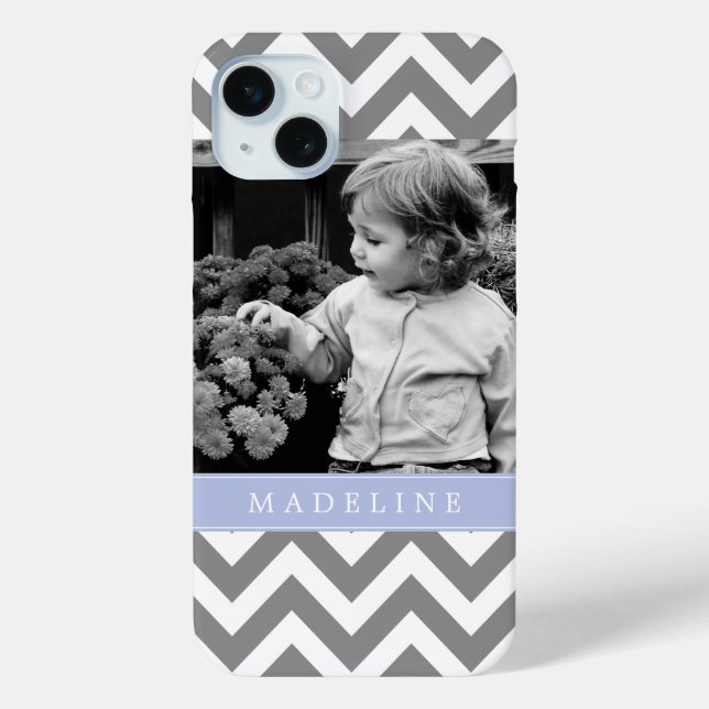 Grey and Periwinkle Zigzags Personalised Photo Case-Mate iPhone Case (Back)