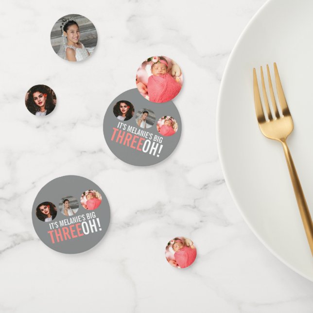 Grey and pink 30th THREEOH! photo birthday graphic Confetti (Group)