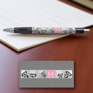 Grey and Pink 5 Photo Collage with Monogram