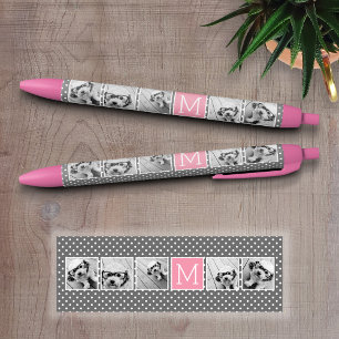 Grey and Pink 5 Photo Collage with Monogram Black Ink Pen