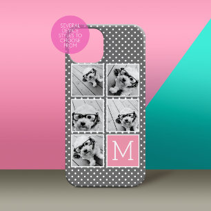 Grey and Pink 5 Photo Collage with Monogram Case-Mate iPhone 14 Plus Case