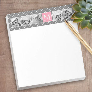 Grey and Pink 5 Photo Collage with Monogram Notepad