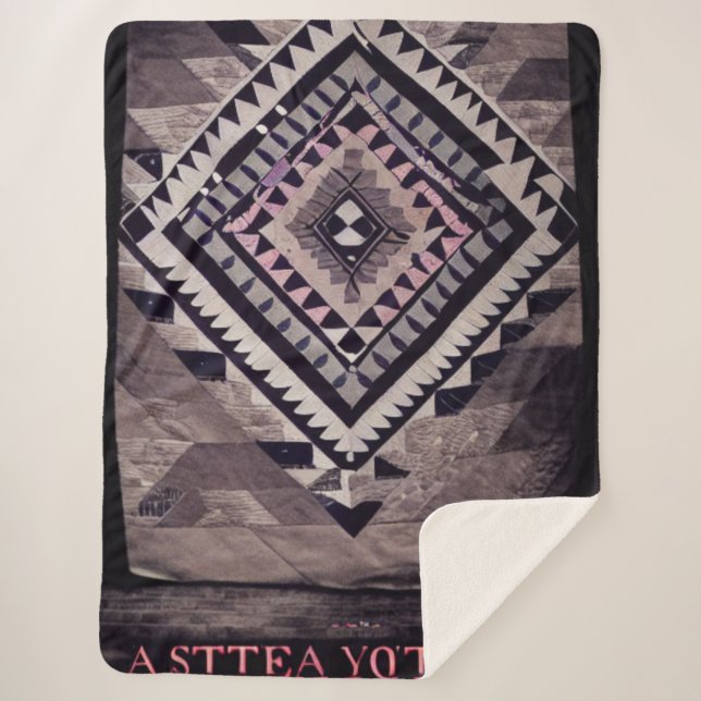 Grey and Pink Aztec Quilt Sherpa Blanket (Front)
