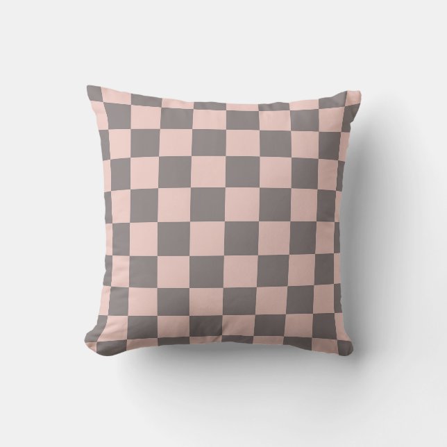 Grey and Pink Chequerboard Cushion (Front)