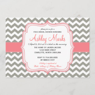 Grey and Pink Chevron Invitation