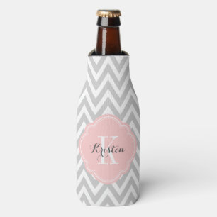 Grey and Pink Chevron Monogram Bottle Cooler