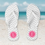 Grey and Pink Chevron Monogram Thongs<br><div class="desc">Custom printed flip flop sandals with a stylish modern chevron pattern and your custom monogram or other text in a circle frame. Click Customise It to change text fonts and colours or add your own images to create a unique one of a kind design!</div>