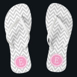Grey and Pink Chevron Monogram Thongs<br><div class="desc">Custom printed flip flop sandals with a stylish modern chevron pattern and your custom monogram or other text in a circle frame. Click Customise It to change text fonts and colours or add your own images to create a unique one of a kind design!</div>