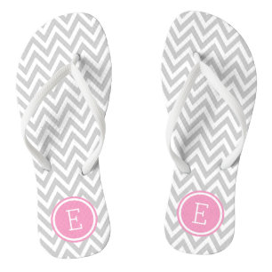 Grey and Pink Chevron Monogram Thongs