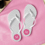 Grey and Pink Chevrons Monogrammed Thongs<br><div class="desc">Fun and trendy zigzag stripes and monogram design.</div>