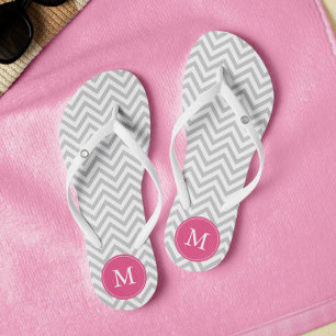 Grey and Pink Chevrons Monogrammed Thongs