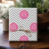 Grey and Pink Chevrons with Custom Monogram