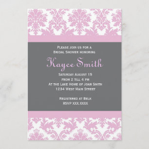 Grey and Pink Damask Invitation