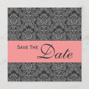 Grey and Pink Damask Monogram Wedding Invitation