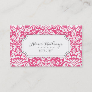 Grey and Pink Floral Damask Business Card
