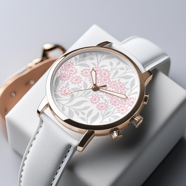 Grey and Pink Floral Damask Pattern Watch (Creator Uploaded)