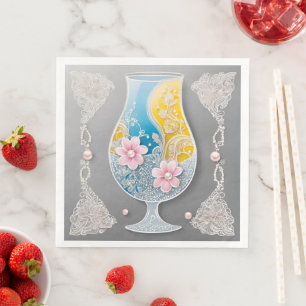 Grey and pink floral glass design AI art Napkin